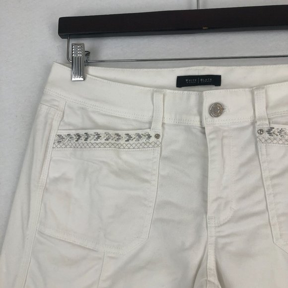 White House Black Market Women's Size 6 White Crop Leg Embroidered Stretch Jeans - Picture 5 of 12